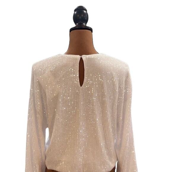 Show Me Your Mumu “Good Times” White Sequined Long Sleeve Top – NWT Large - Picture 6 of 10